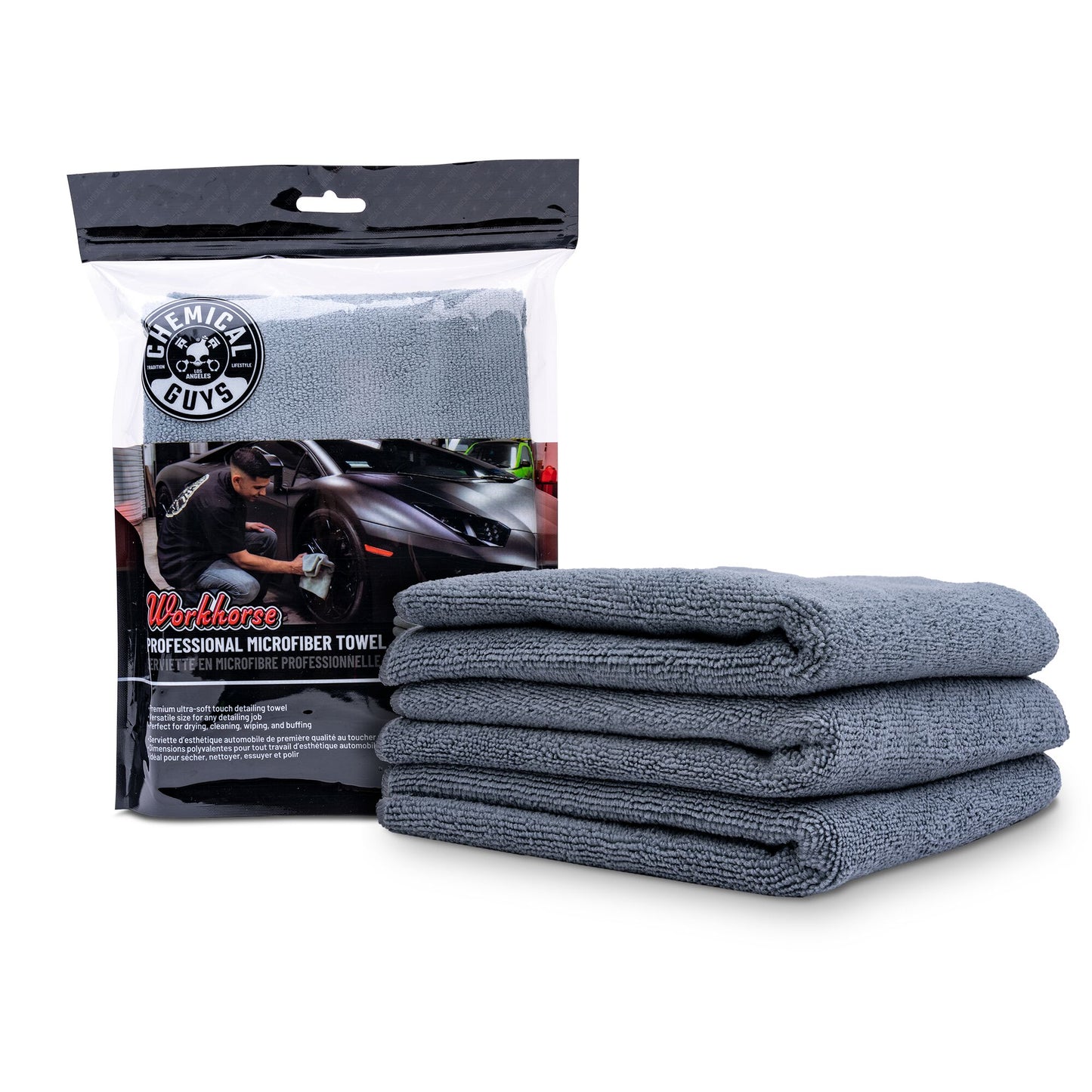 Chemical Guys Workhorse Microfiber Towel 3 Pack (Gray)