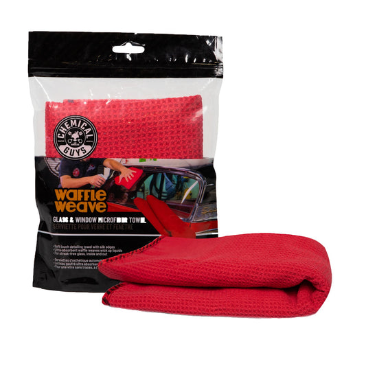 Chemical Guys Waffle Weave Glass and Window Microfiber Towel (Red)